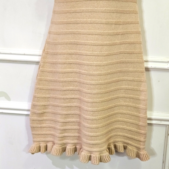 Papermoon Beige Knit V-Neckline Sleeveless Ruffle Boho Mini Dress,Medium - Picture 10 of 16